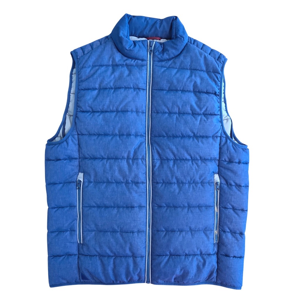 UNTUCKit Thierry Puffer Vest Mens L Quilted Full Zip Blue Pockets Preppy Jacket